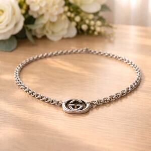 Gucci Interlocking GG Station Pendant Necklace Sterling Silver 925 16"